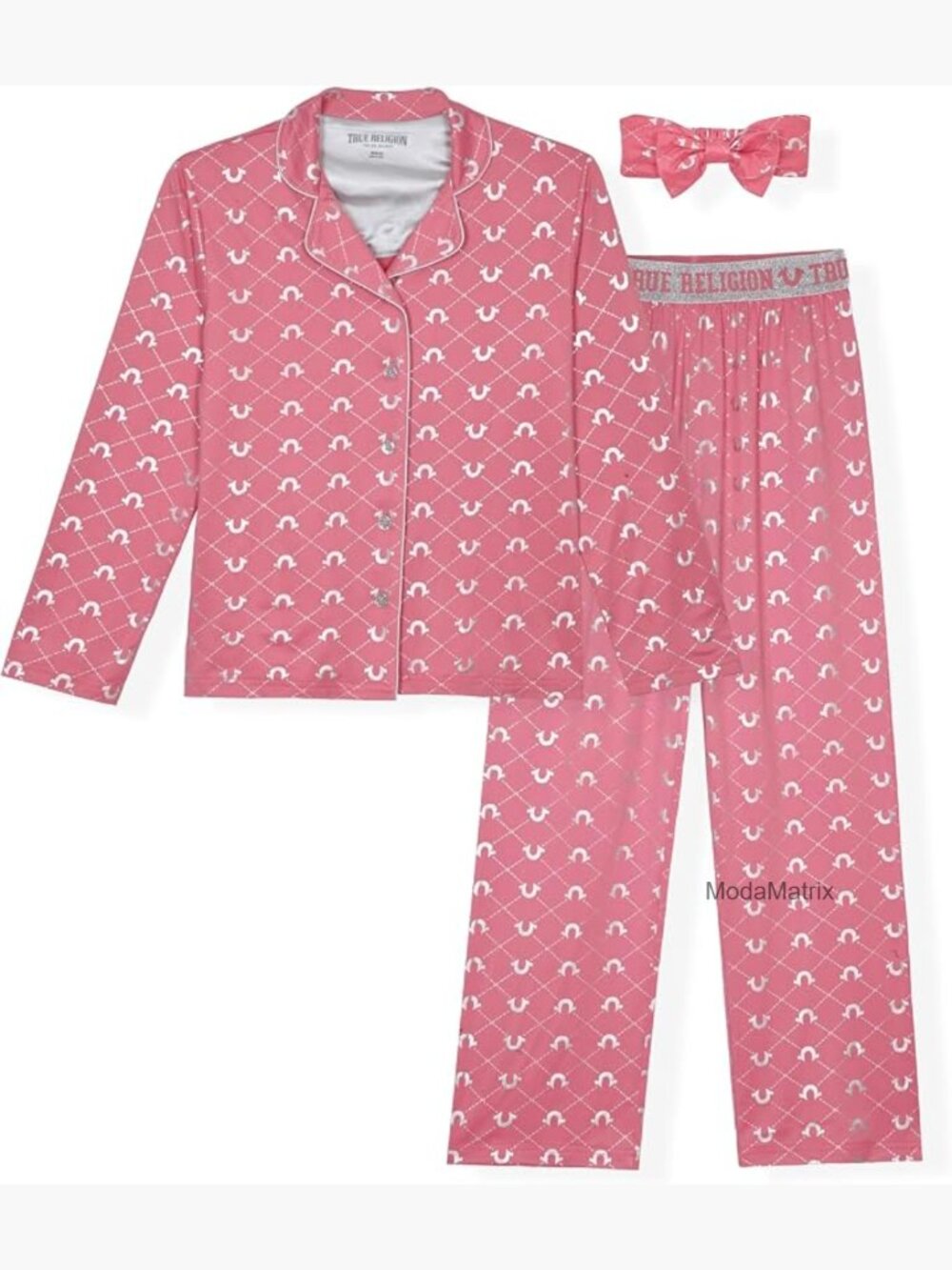 Girls 3-Piece Pajama Set - Long Sleeve Button Top, Pants & Headband
